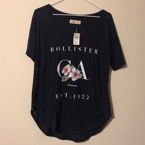 Girls Hollister Navy Tee with lace sides